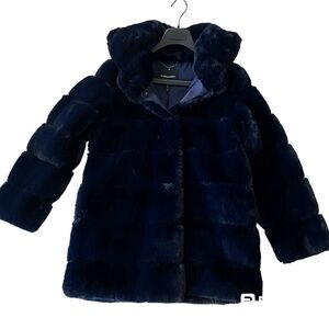 BCBGMAXAZRIA Felicia Blue Quilted Faux Fur Hooded Coat Sz S
